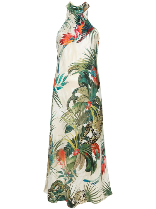 Jungle-Print Silk Midi Dress