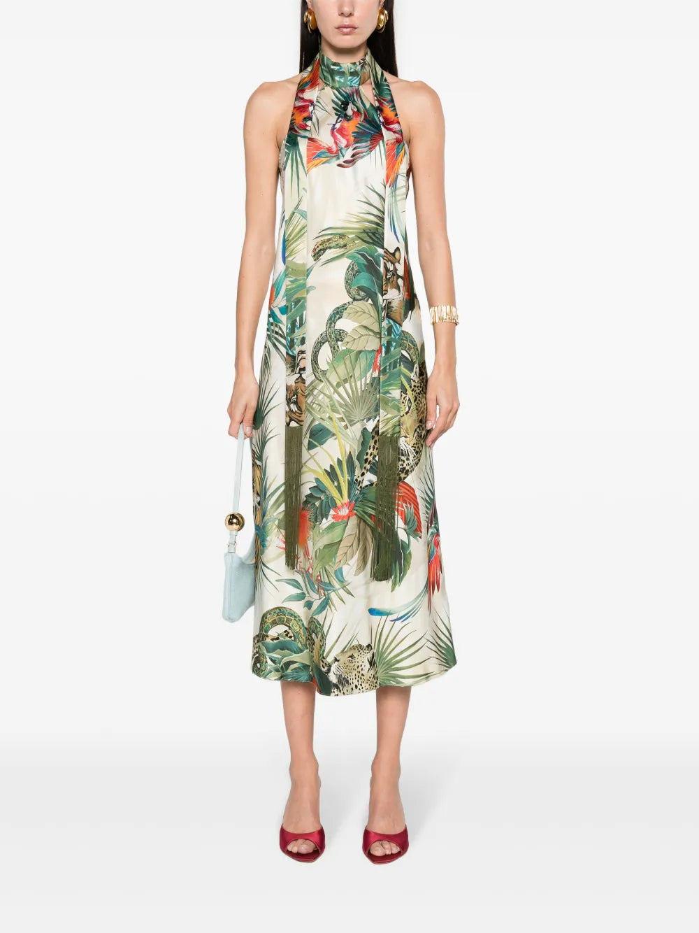 Jungle-Print Silk Midi Dress