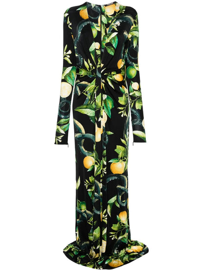 Lemon-Print Jersey Maxi Dress