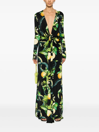 Lemon-Print Jersey Maxi Dress
