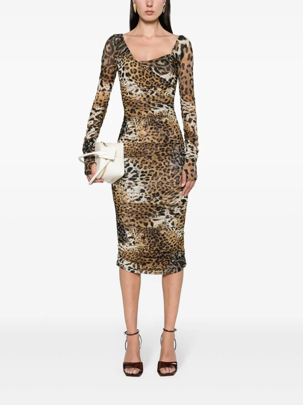 Leopard-Print Mesh Midi Dress
