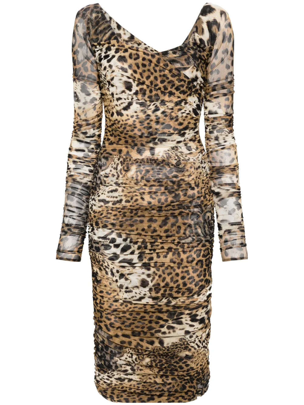 Leopard-Print Mesh Midi Dress