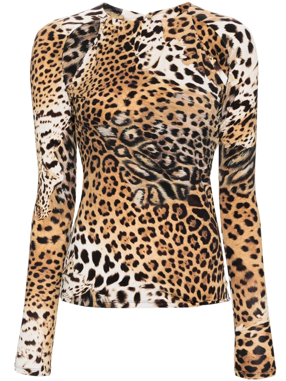 Jaguar Skin-Print Cut-Out Blouse