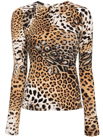 Jaguar Skin-Print Cut-Out Blouse
