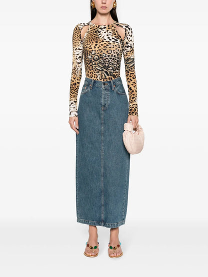 Jaguar Skin-Print Cut-Out Blouse