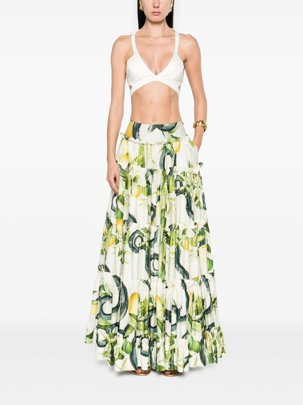 Lemon-Print Maxi Full Skirt