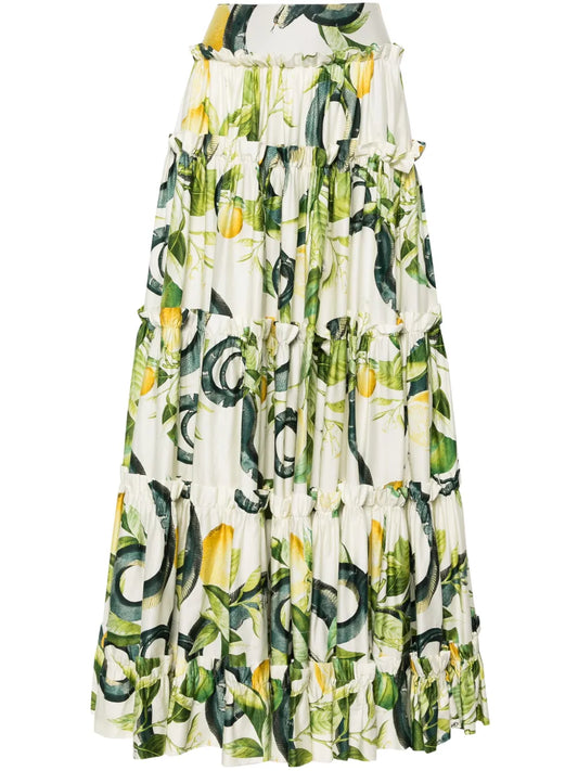 Lemon-Print Maxi Full Skirt
