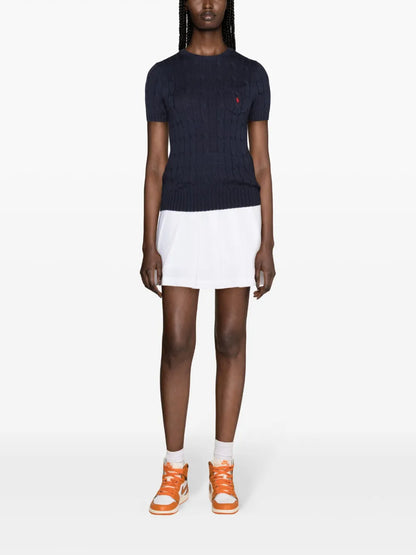 Embroidered-Logo Cable-Knit T-Shirt
