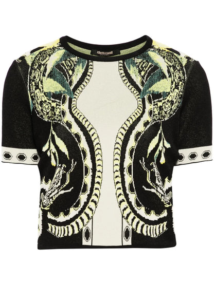 Lemon-Print Jacquard Cropped Top