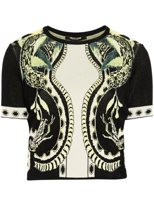 Lemon-Print Jacquard Cropped Top