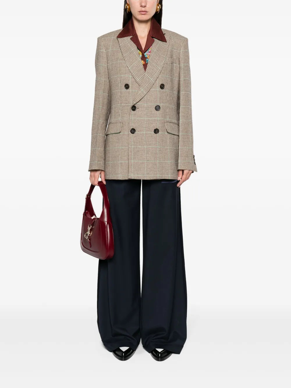 Houndstooth Double-Breasted Blazer