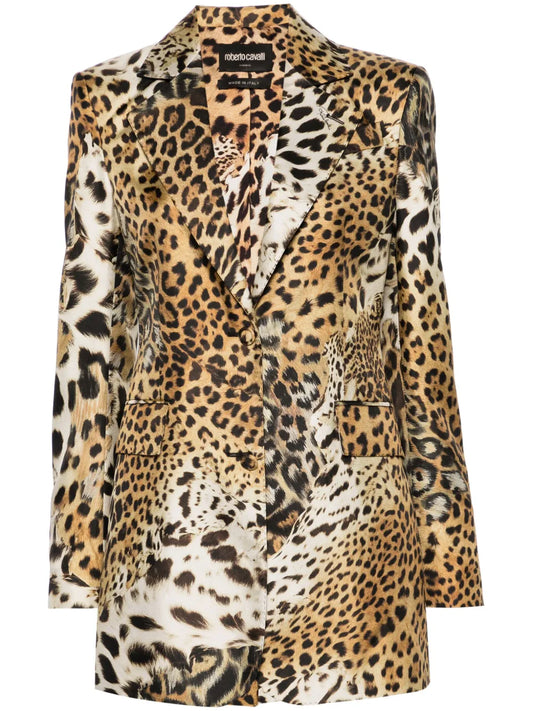 Jaguar Skin-Print Silk Blazer