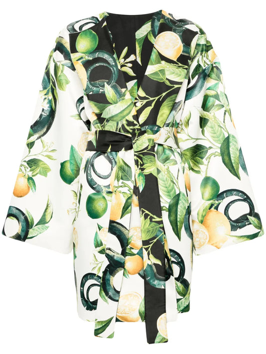 Lemon-Print Silk Coat