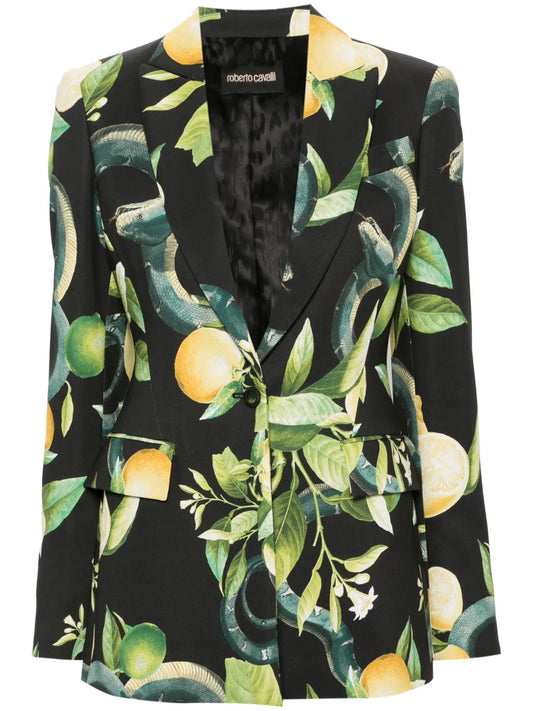 Lemon-Print Single-Breasted Blazer