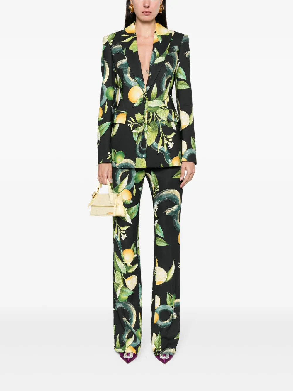 Lemon-Print Single-Breasted Blazer