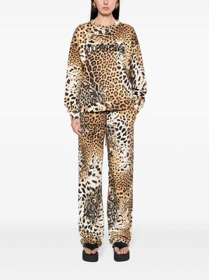 Jaguar Skin-Print Cotton Track Pants
