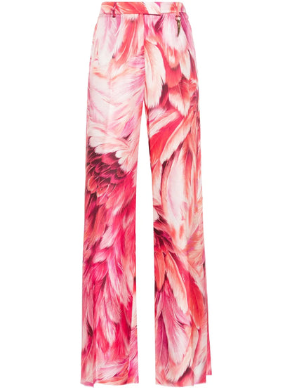 Plumage-Print Palazzo Pants