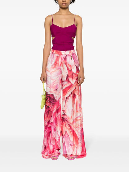 Plumage-Print Palazzo Pants