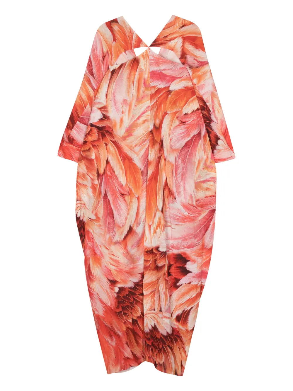 Plumage-Print V-Neck Dress