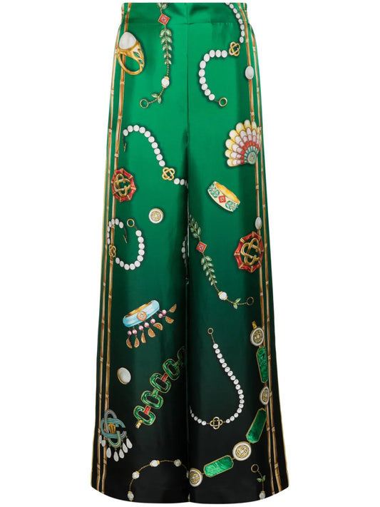 Graphic-Print Silk Trousers