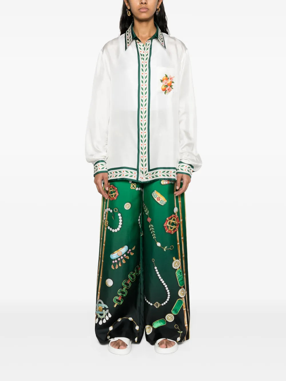 Graphic-Print Silk Trousers