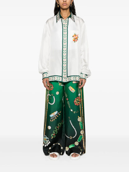 Graphic-Print Silk Trousers