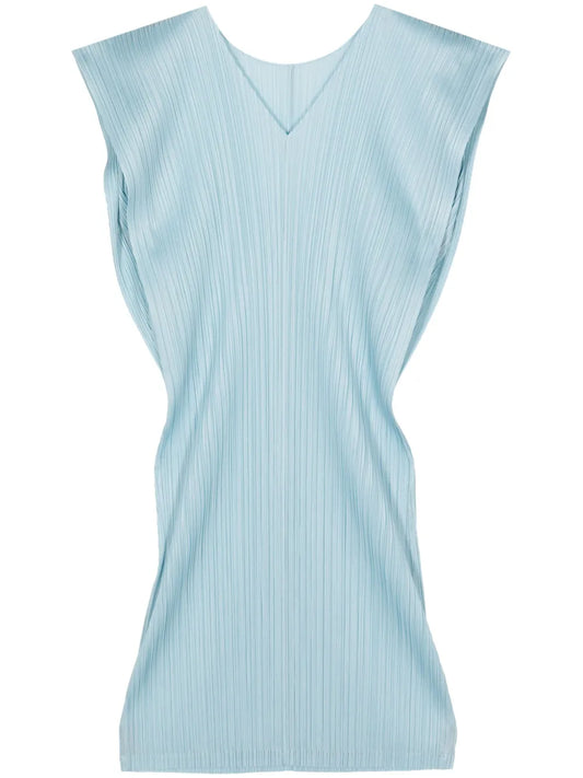 V-Neck Plissé Midi Dress