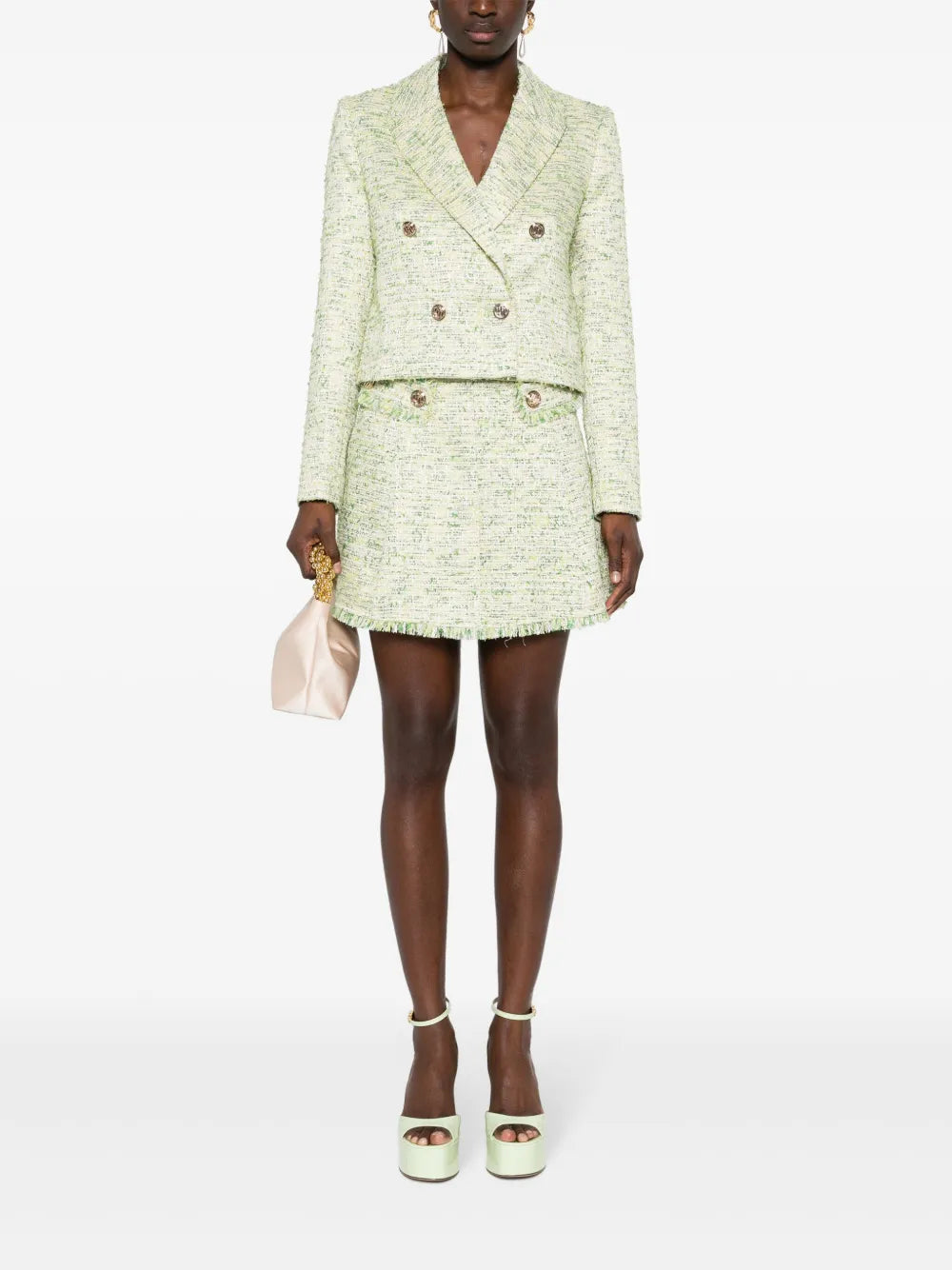 Frayed-Detail Bouclé Miniskirt