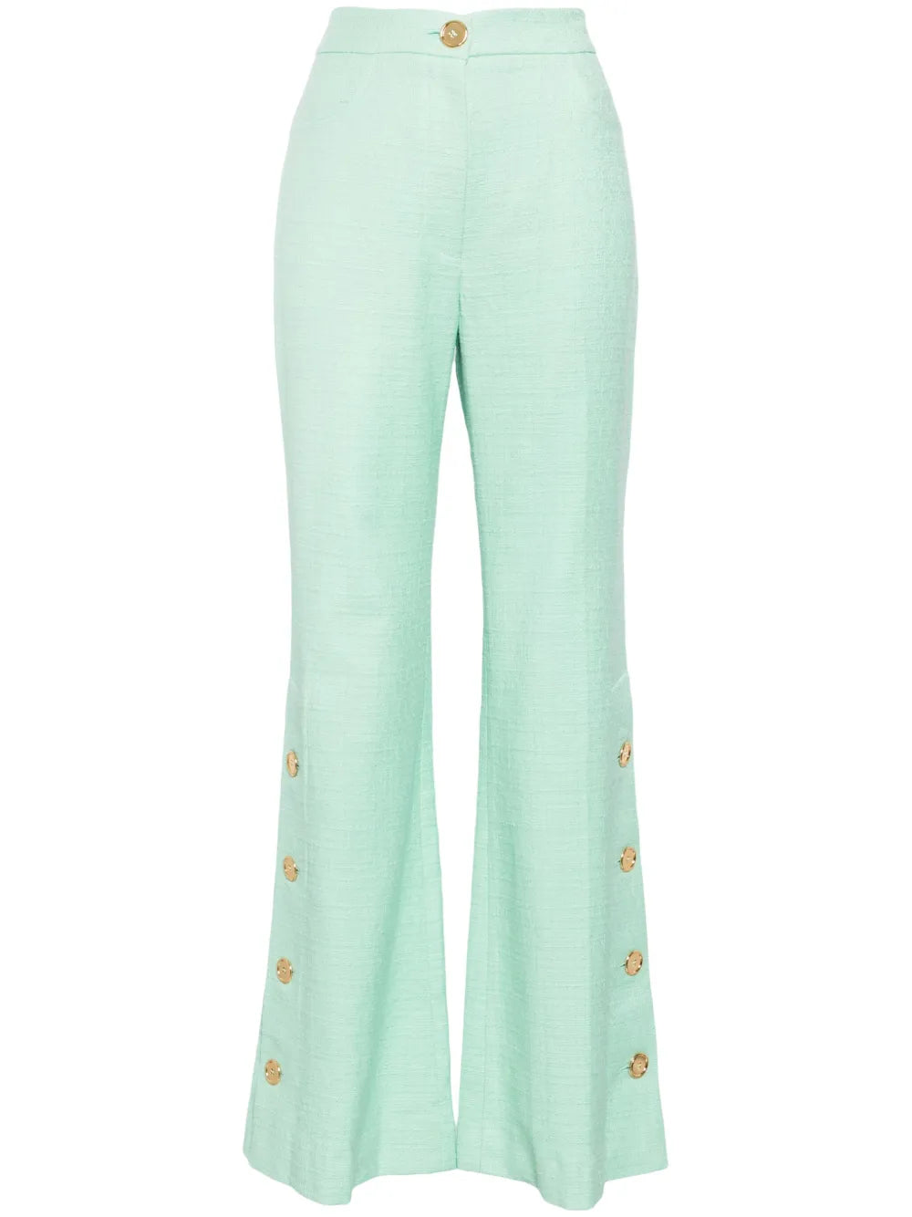 Button-Hem Tweed Flared Trousers