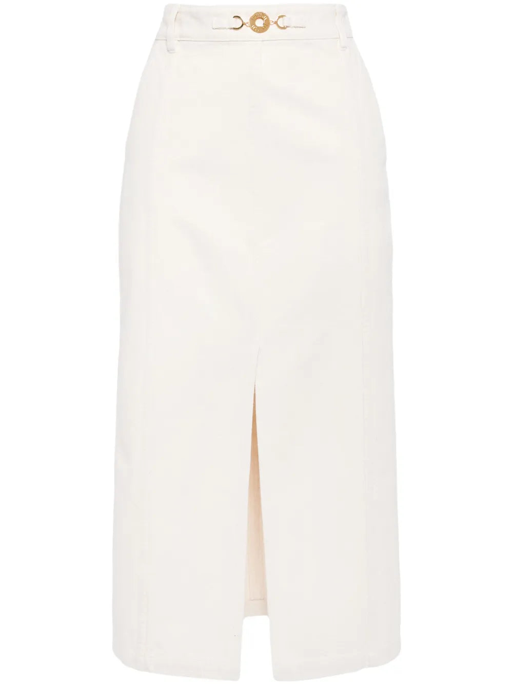 Slit-Detail Denim Midi Skirt