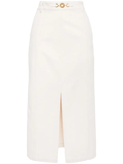 Slit-Detail Denim Midi Skirt