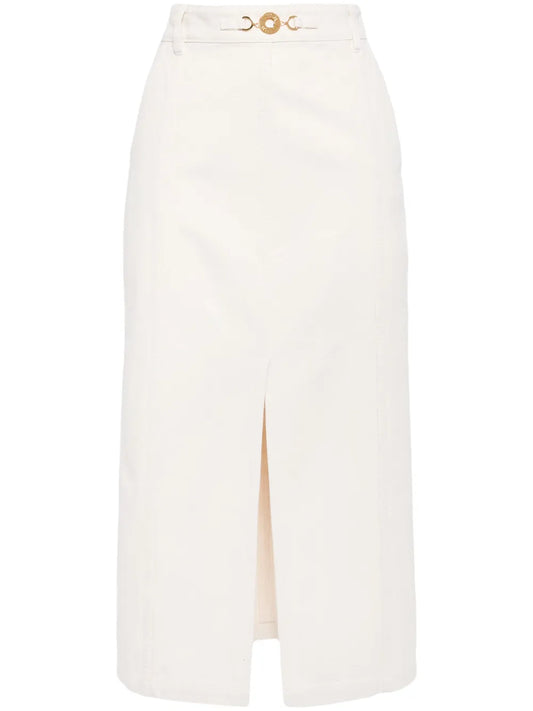 Slit-Detail Denim Midi Skirt