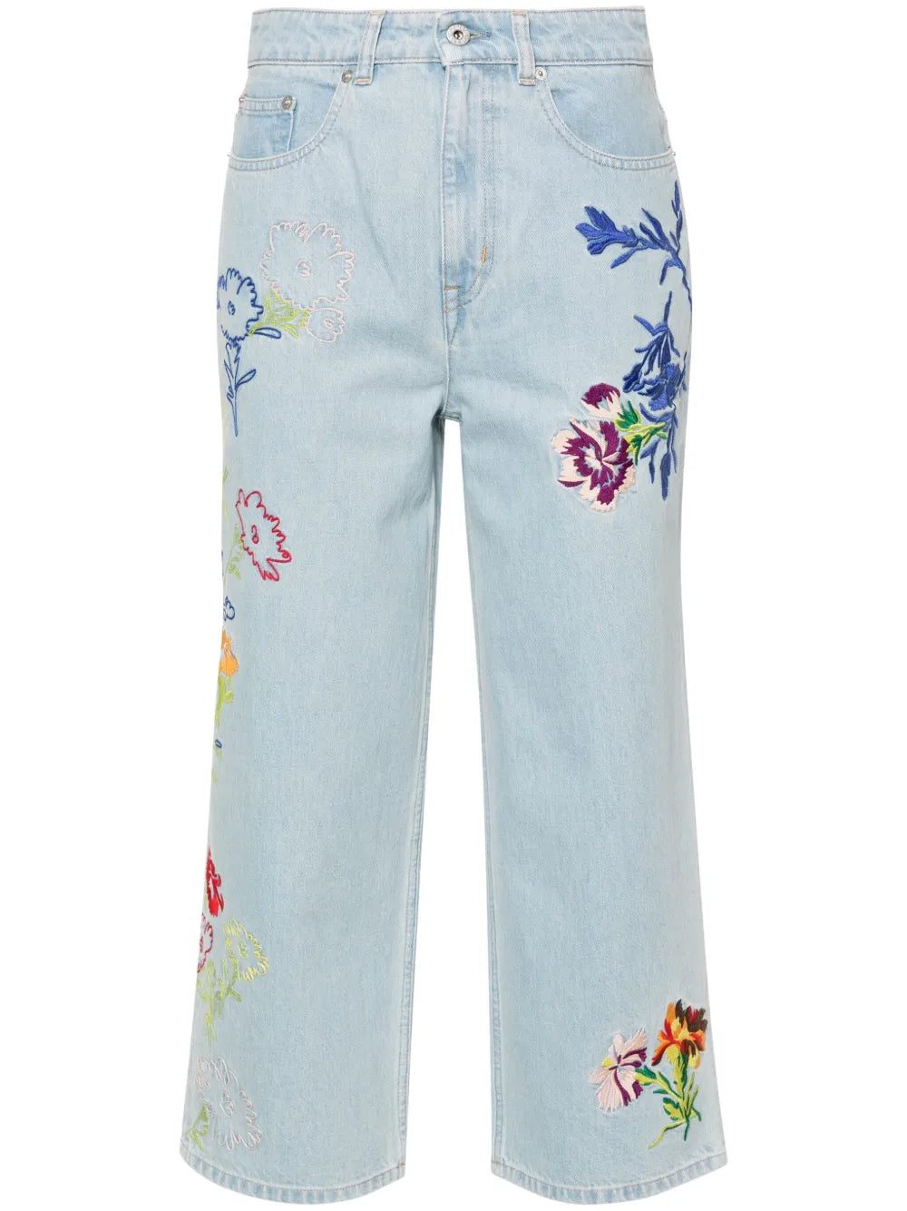 Drawn Flowers Mid-Rise Wide-Leg Jeans