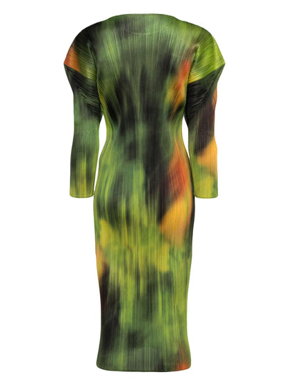 Turnip & Spinach Plissé Midi Dress