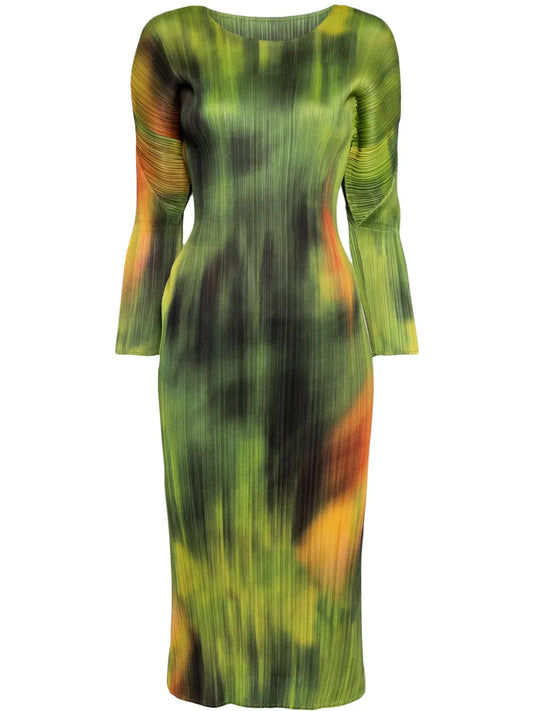 Turnip & Spinach Plissé Midi Dress