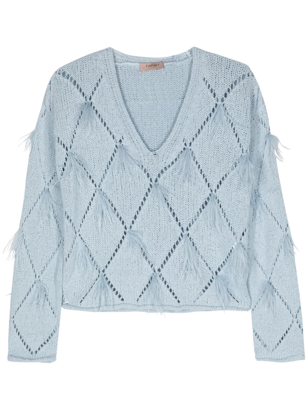 Feather-Detail V-Neck Jumper