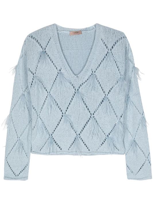 Feather-Detail V-Neck Jumper