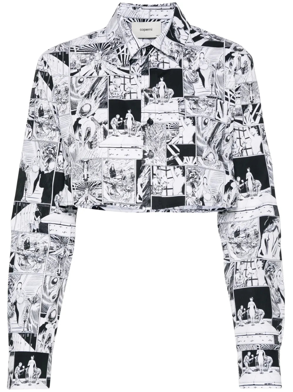 Comic Strip-Print Cropped Cotton Shirt