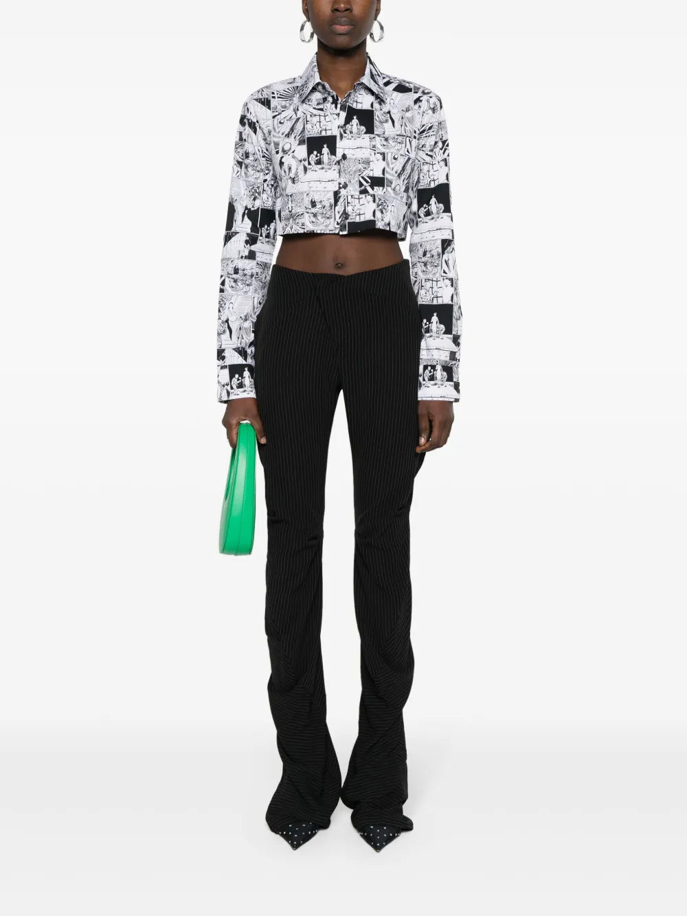 Comic Strip-Print Cropped Cotton Shirt