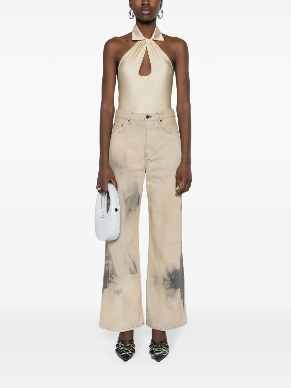 Spread-Collar Cut-Out Detail Bodysuit