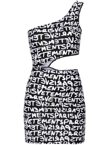 Logo-Print Asymmetric Minidress