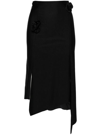 Floral-Appliqué Asymmetric Midi Skirt