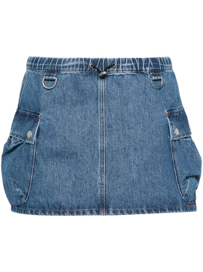 Appliqué-Logo Denim Cargo Skirt