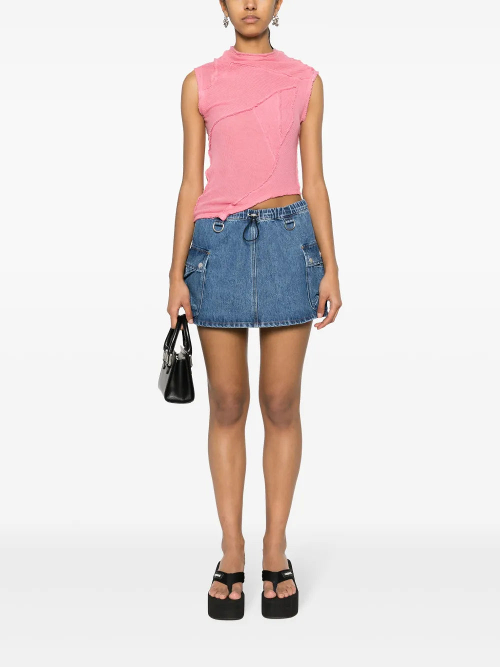 Appliqué-Logo Denim Cargo Skirt