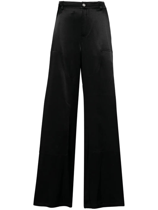 Satin-Finish Wide-Leg Trousers
