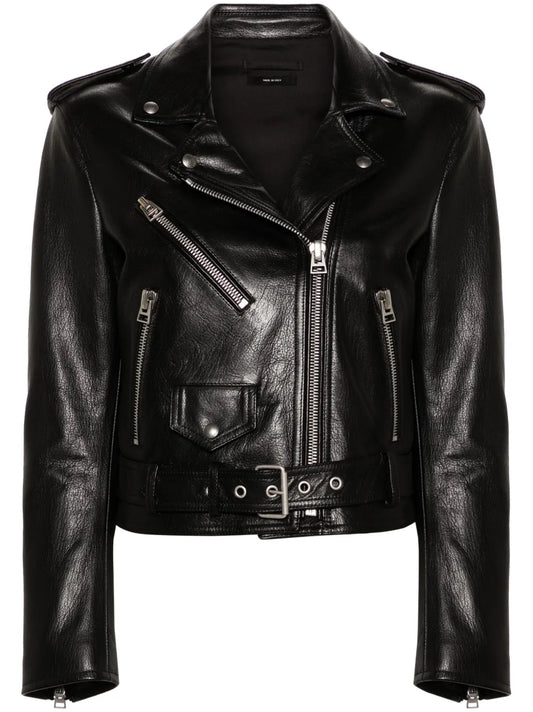 Zip-Up Leather Biker Jacket