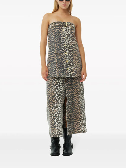 Leopard-Print Strapless Organic-Cotton Top