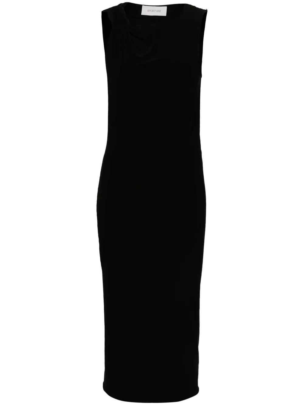Asymmetric-Neck Sleeveless Midi Dress
