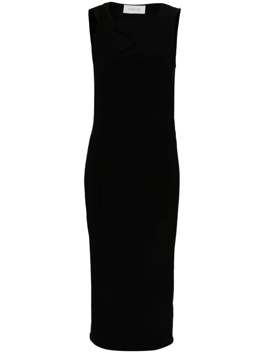 Asymmetric-Neck Sleeveless Midi Dress