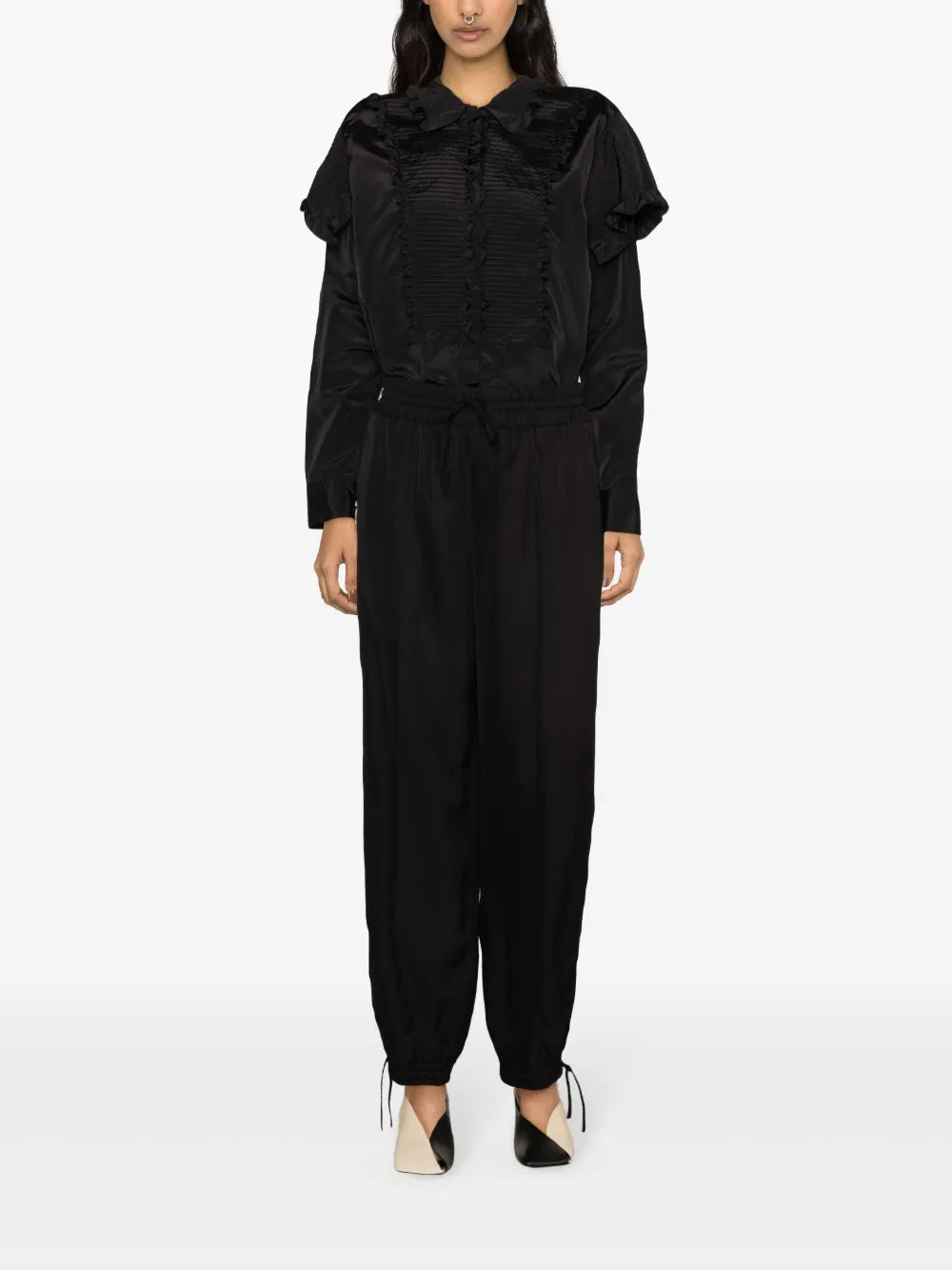Drawstring-Waist Tapered Trousers